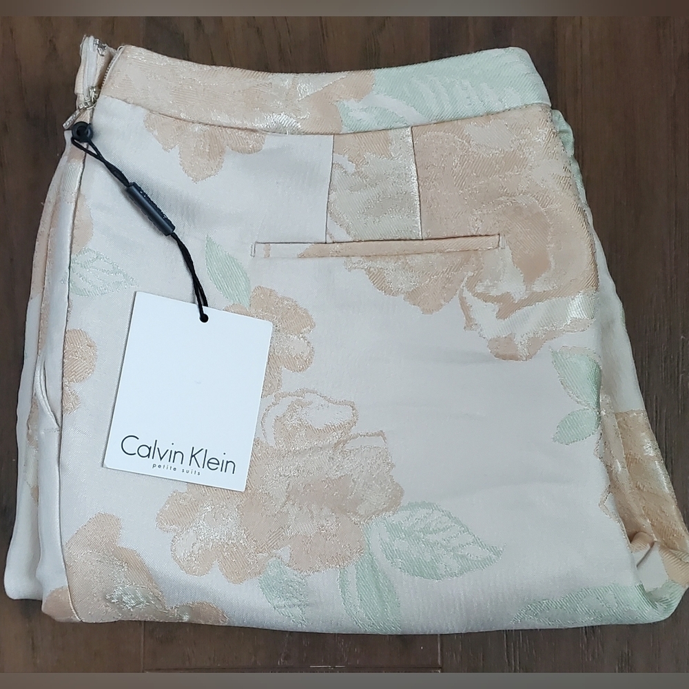 Calvin Klein Straight Leg Pants - Cream and Tan Floral